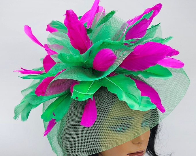 Green and Pink Kentucky Derby Hat, Green Fascinator, Mardi Gras, Race Hats, Church, Photoshoot, St Patrick's Day