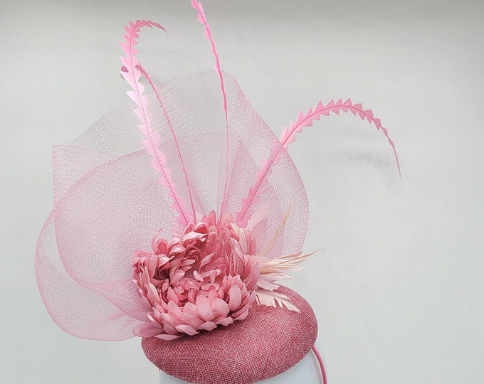 Pink Kentucky Derby Fascinator - Wedding Hat, Race Hat, Tea Party Hat, Church Hat, Vintage