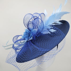 Large Blue Kentucky Derby Hat With or Without Veil -  Easter Hat, church hat, bridal hat