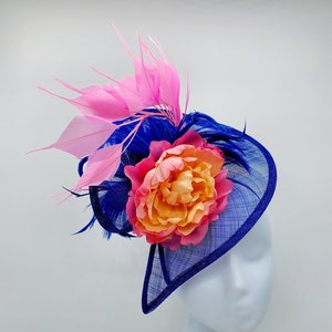 Royal Blue and Pink Kentucky Derby Fascinator - Race Hat, Church Hat, Fancy Hat