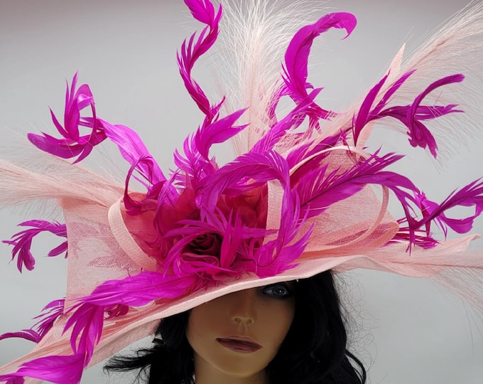 Large Pink and Hot Pink Fascinator Hat