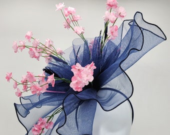 Blue and Pink Kentucky Derby Hat - Wedding Hat, Large Brim Hat, Church Hat, Easter Hat, Fancy Hat