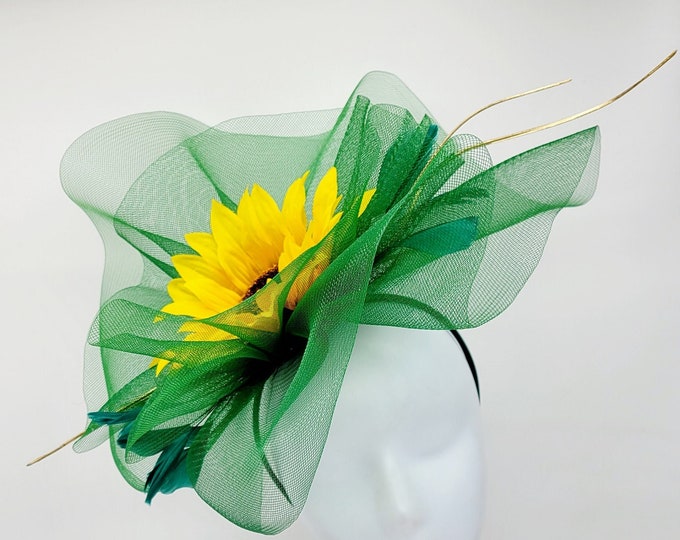 Large Green and yellow Kentucky Derby Hat, Green Fascinator,  Kelly Green Hat, Race Hats, Church, Photoshoot, St Patrick's Day
