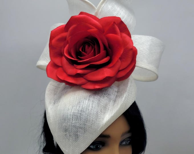 White and Red Kentucky Derby Fascinator Hat