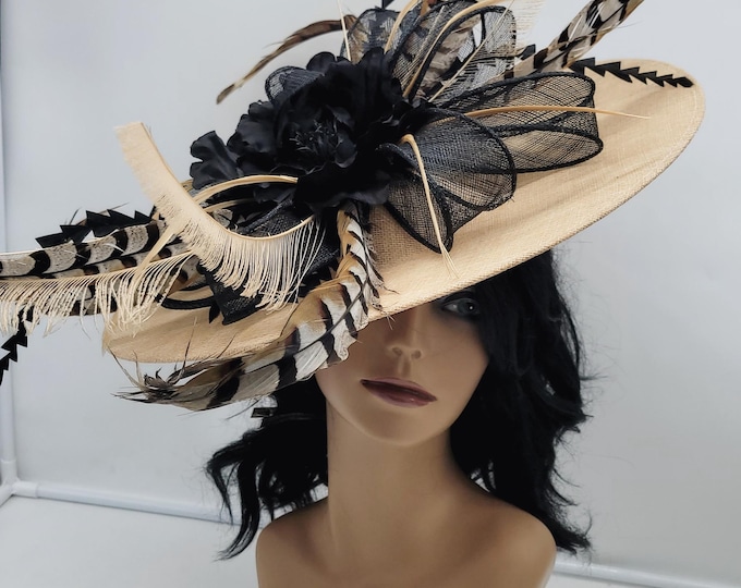 Tan Beige large Fascinator Hat - Wedding Hat, Kentucky Derby Race, Vintage
