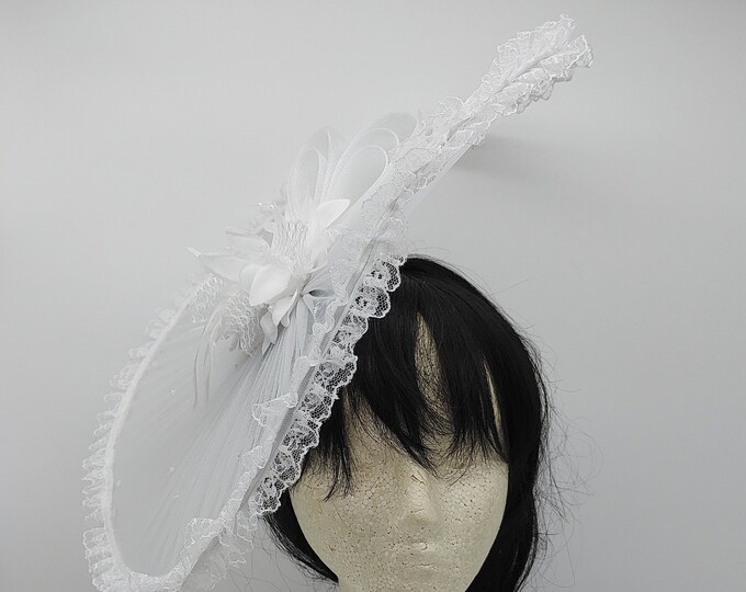 Large White Wedding Hat, Vintage Saucer, Church Hat, Easter Hat, Tea Party Hat