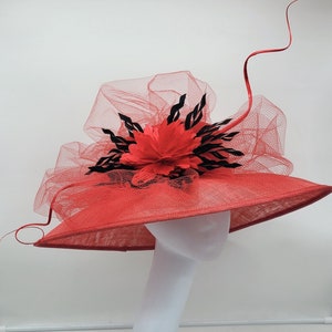 Extra Large Red Kentucky Derby Fascinator Hat -Wedding Hat, Kenturky Derby Hat, Easter Hat, Tea Party Hat, Bridal Hat, Church Hat, Fancy Hat
