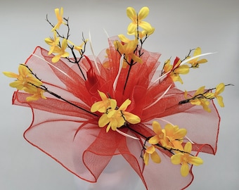 Red Viel Fascinator Hat