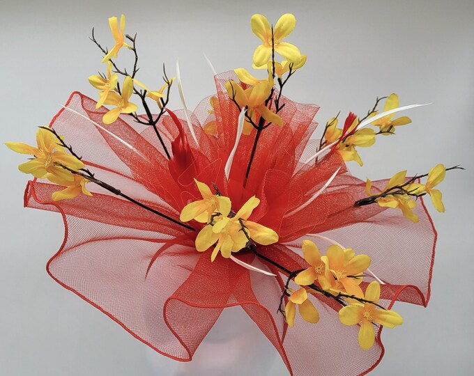 Red Viel Fascinator Hat