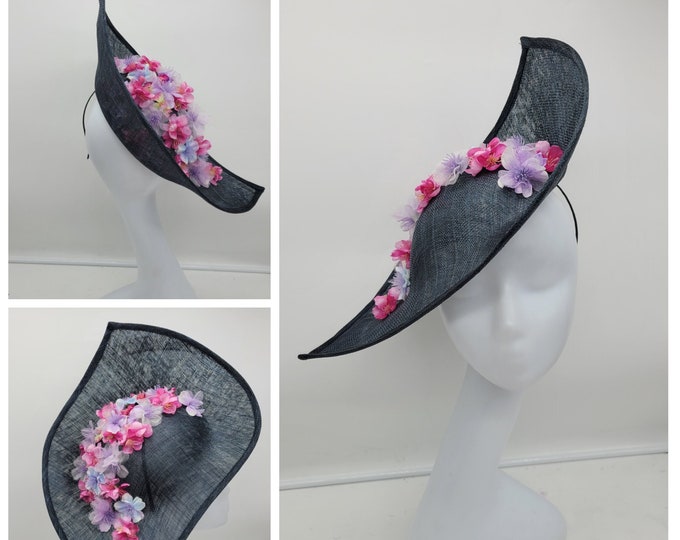 Navy Blue and Pink Kentucky Derby  Hat -  Church Hat