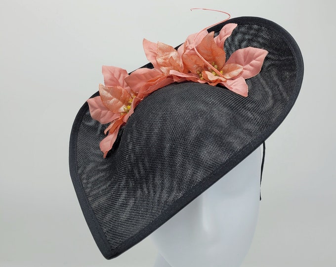 Black and Blush Kentucky Derby Hat- Black Wedding Hat, Costume Hats, Vintage Hats