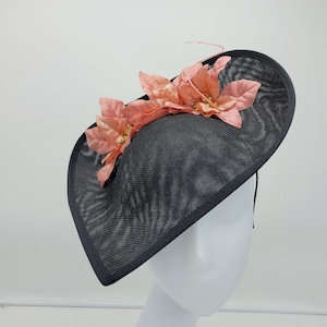 Black and Blush Kentucky Derby Hat- Black Wedding Hat, Costume Hats, Vintage Hats
