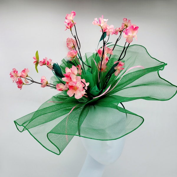 Green and Pink Kentucky Derby Hat, Green Fascinator, Mardi Gras, Race Hats, Church, Photoshoot, St Patrick's Day