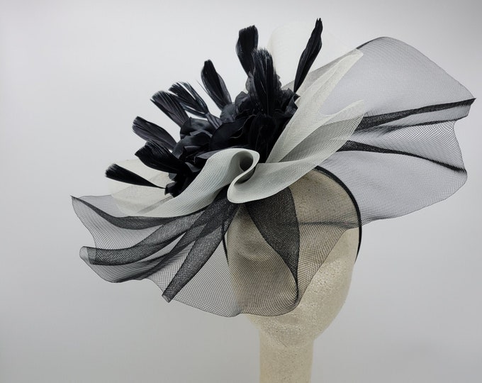 Black and Ivory Kentucky Derby Hat - Large  Hat, Funeral, Race Hat, Tea Party Hat, Bridal Hat, Fancy Hat