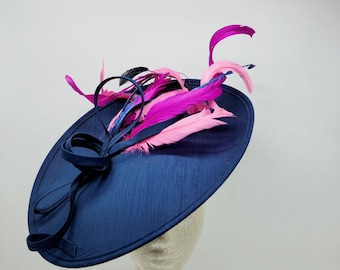 Navy Blue and Pink Kentucky Derby  Hat -  Church Hat