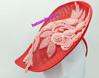 Red Viel Fascinator Hat