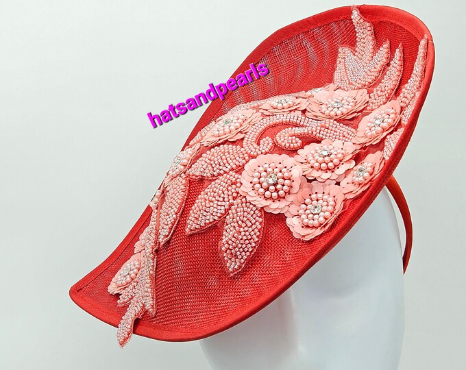 Red Viel Fascinator Hat