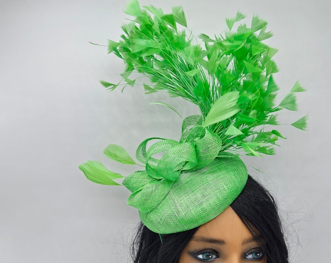 Lime Green Kentucky Derby Fascinator, Green Hat,  Race Hats, Church, St Patrick's Day