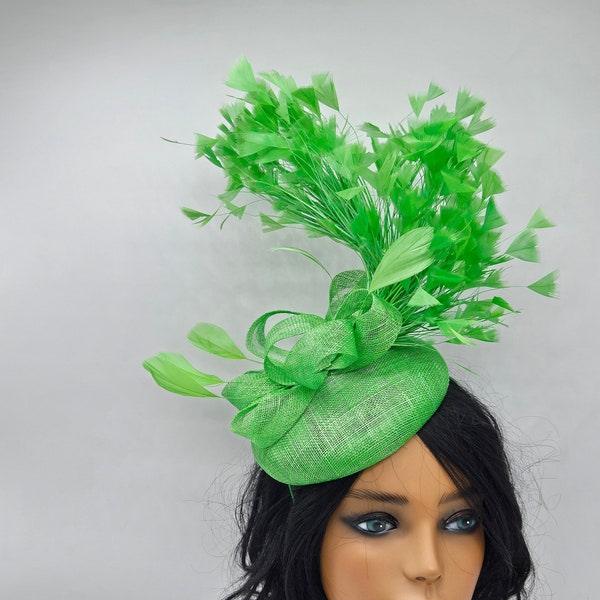 Lime Green Kentucky Derby Fascinator, Green Hat,  Race Hats, Church, St Patrick's Day