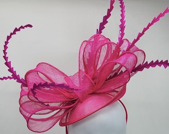 Hot Pink Kentucky Derby Facinator: Sinamay Derby Wedding Hat