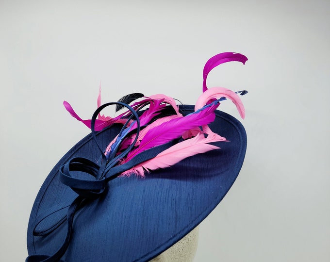 Navy Blue and Pink Kentucky Derby  Hat -  Church Hat