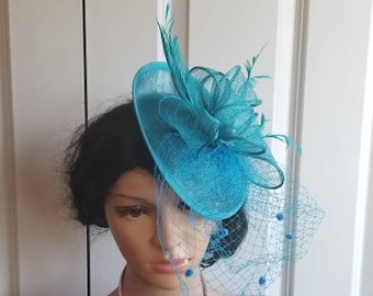 Teal Blue Kentucky Derby Fascinator, Blue Wedding Hat, Royal Ascot, Tea Party Hat