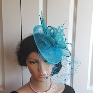 Teal Blue Kentucky Derby Fascinator, Blue Wedding Hat, Royal Ascot, Tea Party Hat