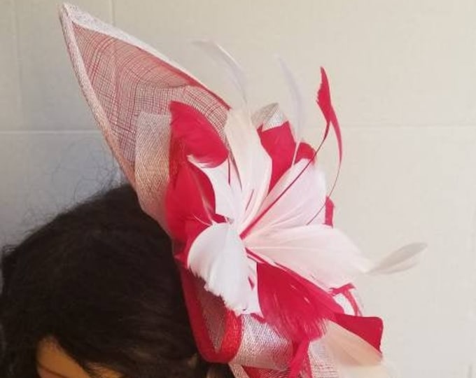 Red Fascinator Hat Wedding Bridesmaids Kate Middleton Kentucky Derby Cocktail Tea Party Costume Hat Easter Mother's Day CrownJewell