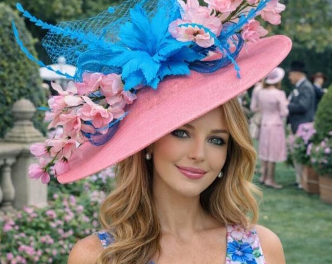 Pink and Real Teal Blue Fascinator Hat