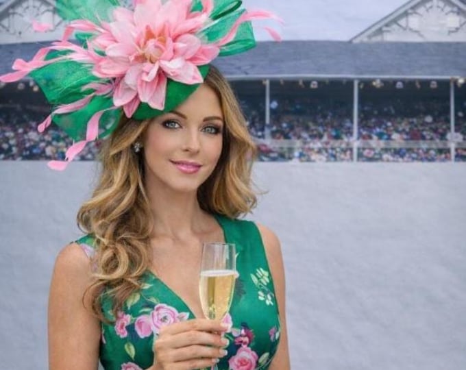 Green and Pink Kentucky Derby Fascinator, Derby Hat, Race Day