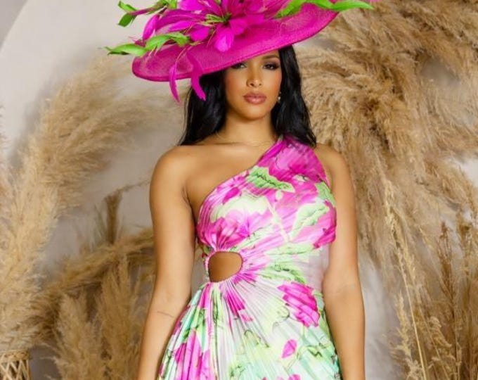 Large Hot Pink and Lime Green Kentucky Derby Fascinator - Ascot, Mother's Day, Easter