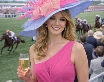 Light Blue and Pink full Kentucky Derby Hat