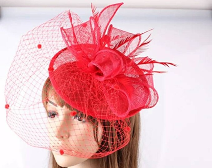 Red Viel Fascinator Hat