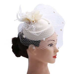 Ivory Veil Fascinator Hat, Pillbox Hat, Wedding, Baptism Kentucky Derby, Easter Hat, Church Hat