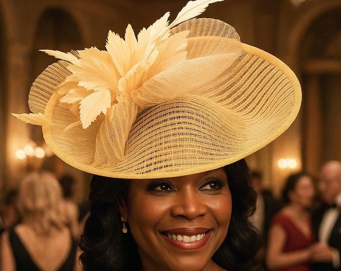 Gold Sinamay Fascinator: Kentucky Derby Race Hat, Party, Elegant Basket weave