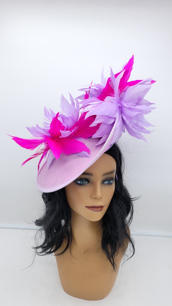 Lavendat Derby Hat with Pink Floral Accents Kentucky Derby Hat Fascinator, Lavender Rose Derby Hat  main image 2