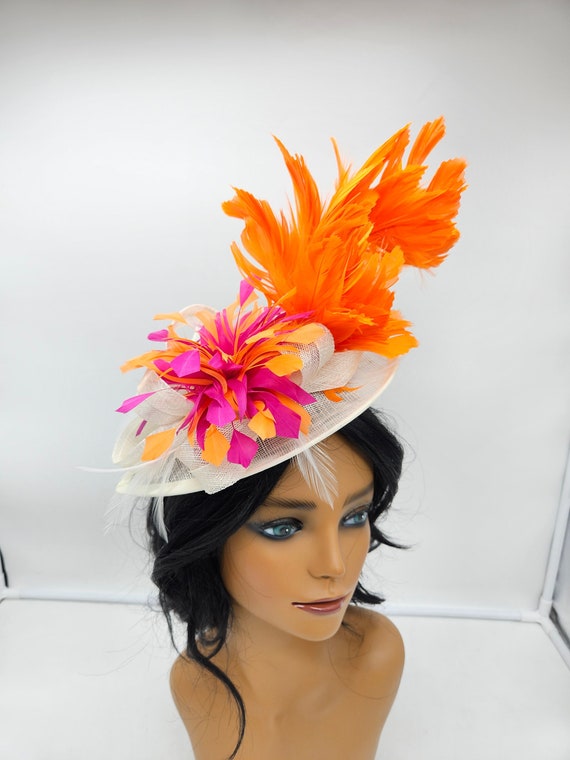 Pink & Orange Floral Feather Fascinator Derby Hat il_fullxfull.8059524591_pj29.jpg main image 2
