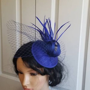 Royal Blue Kentucky Derby Hat,  Fascinator - Wedding Hat, Veil Hat, Race Hat, Tea Party Hat, Bridal Hat, Church Hat, Fancy Hat