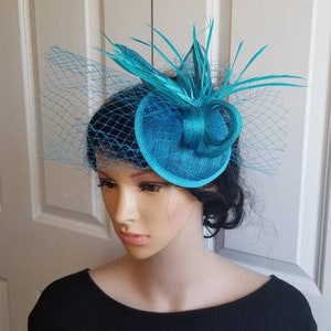 Teal Blue Veil Fascinator Hat - Wedding Hat, Kentucky Derby Hat, Race Hat, Tea Party Hat, Bridal Hat, Church Hat, Fancy Hat