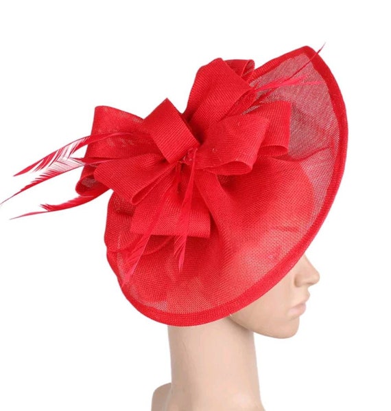 New Kentucky Derby Elegant Red Bow Feather Fascinator Headband Church Tea Hat Fascinator Headband Cocktail Wedding Tea Party Derby Hats  main image 4