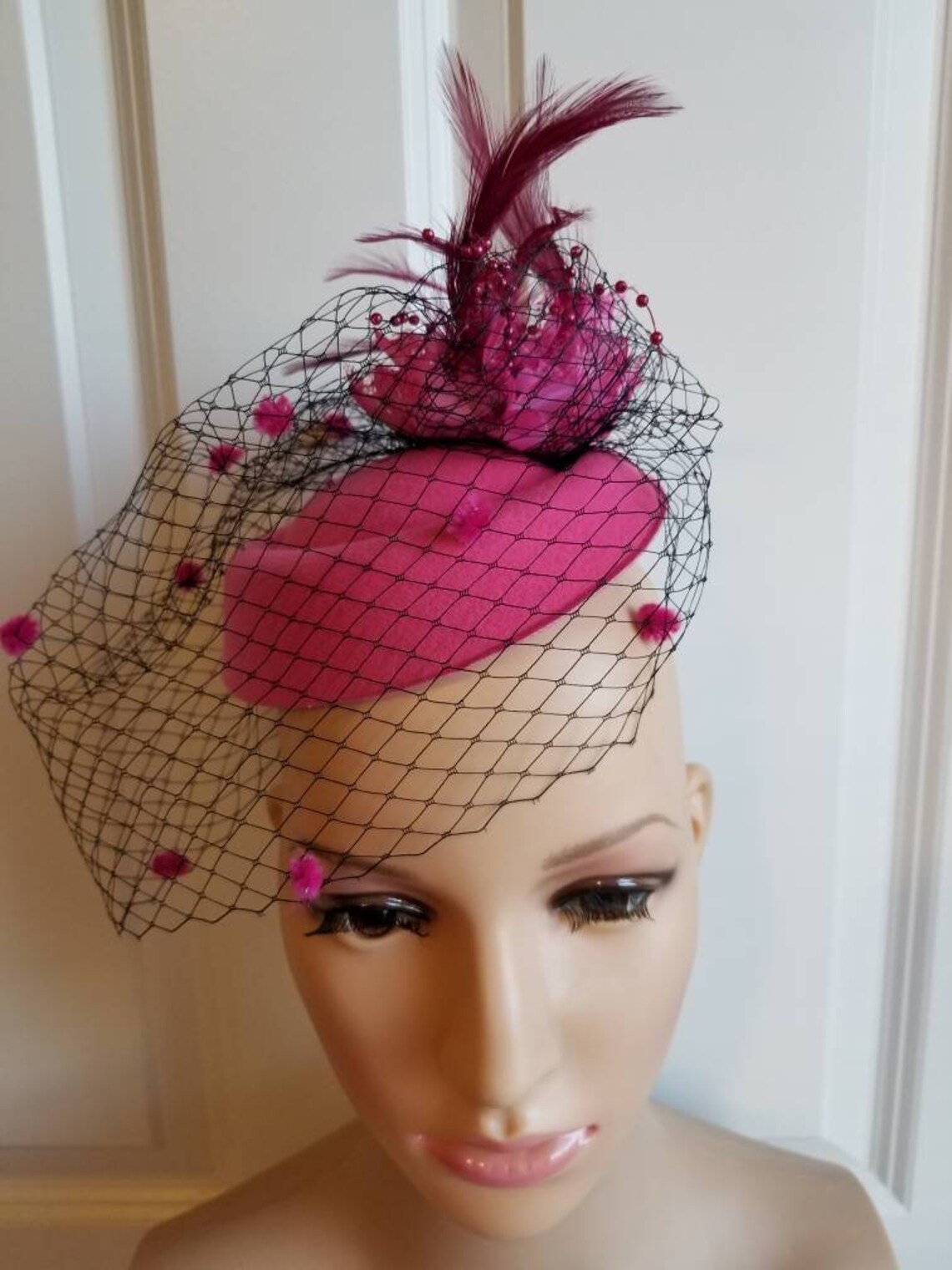 Red wedding Pillbox Fascinator veil Red cocktail Party hat Etsy