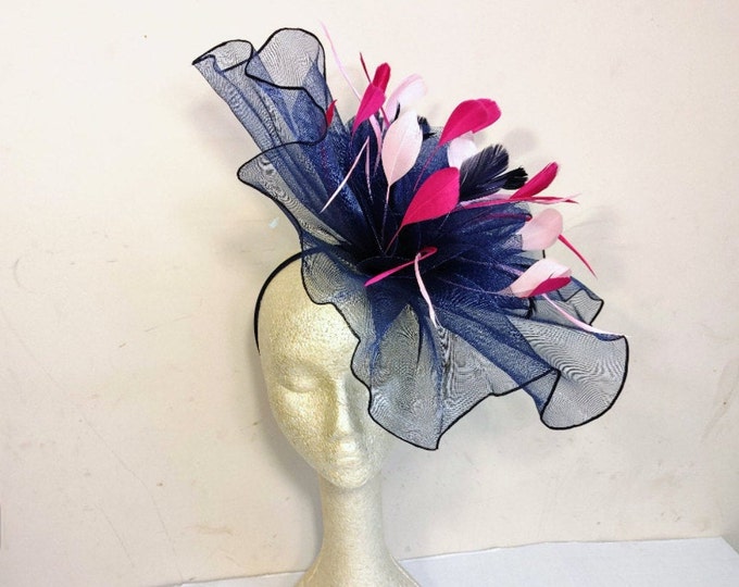 Navy Blue and Pink Kentucky Derby  Hat -  Church Hat