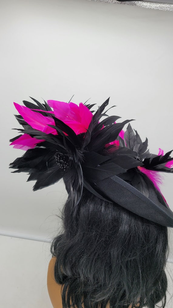 Cato Black and Pink Feathered Facinator il_fullxfull.6865428884_ou21.jpg main image 3