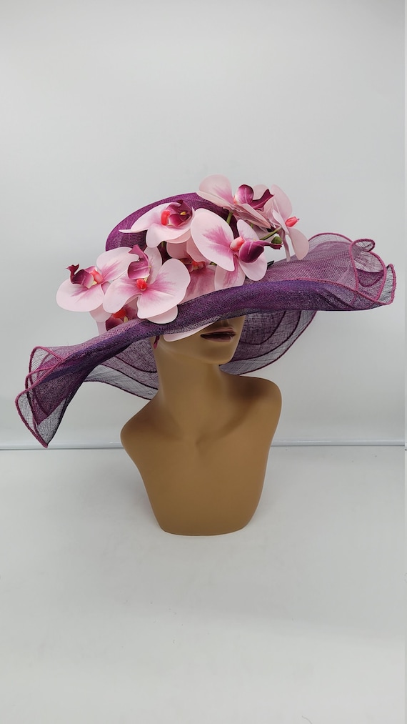 Burgundy Purple Kentucky Derby Hat: Orchid Flower Fascinator  display picture 1