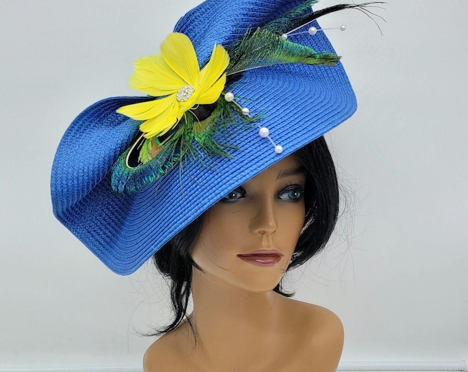 Blue and Peacock Kentucky Derby  Hat -  Church Hat
