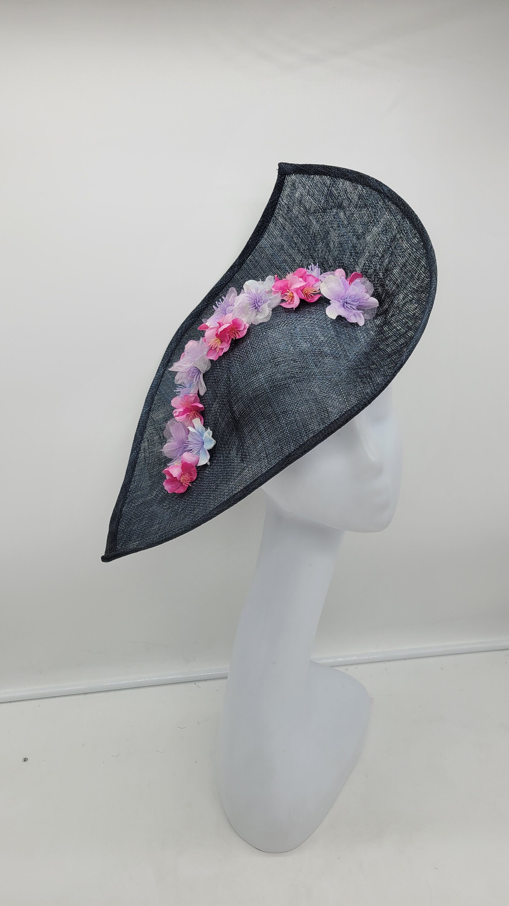 grey and pink church hat