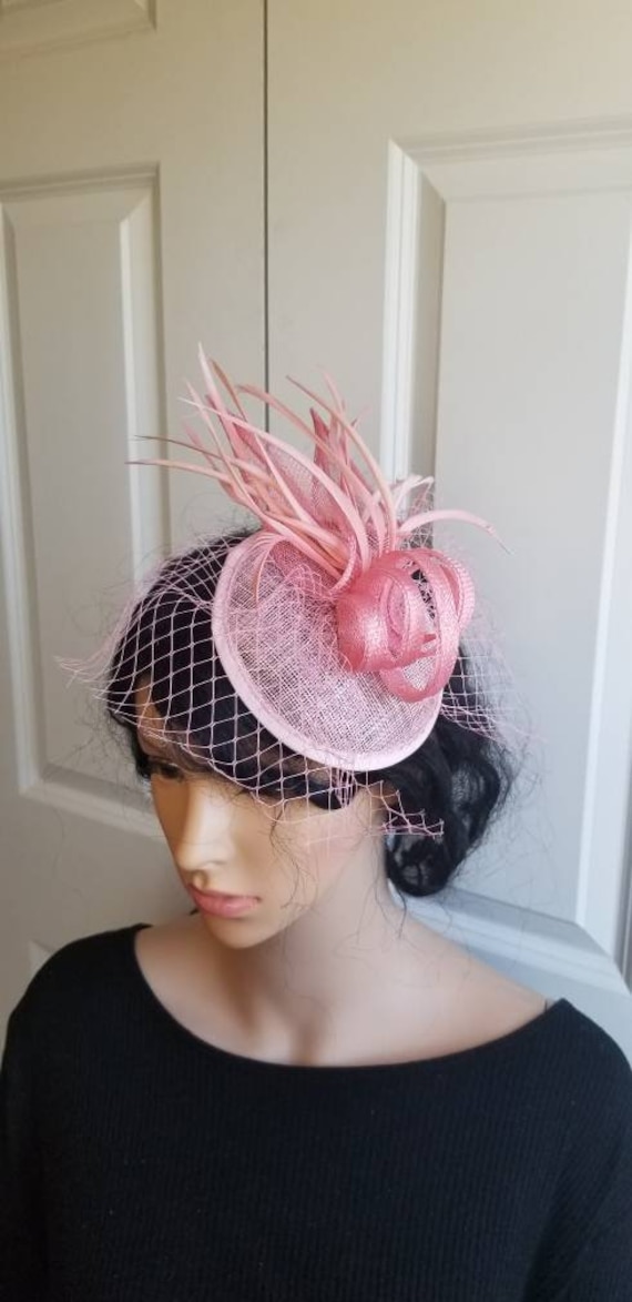 Pink Sinamay Fascinator: Kentucky Derby Hat With Veil - Etsy display picture 2