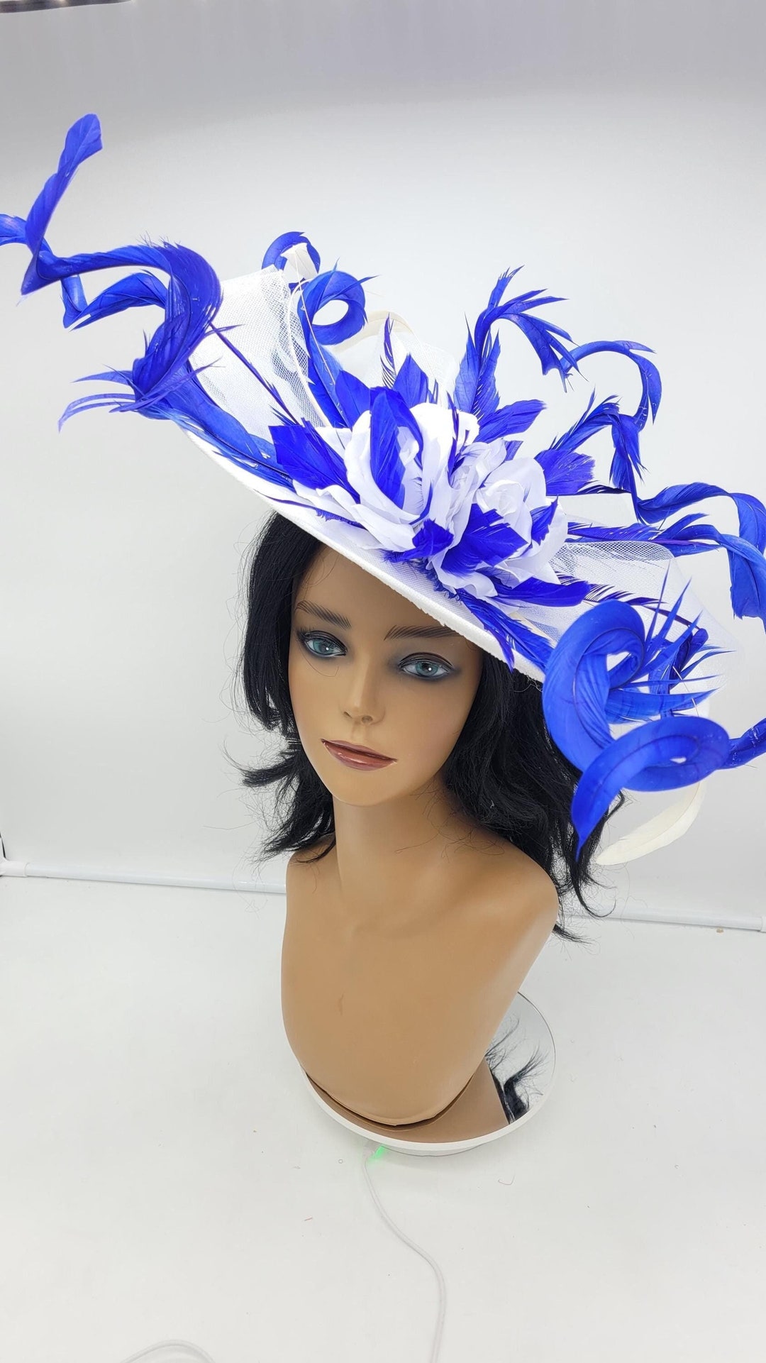 Large White and Royal Blue Kentucky Derby Fascinator Feathered Race — free download