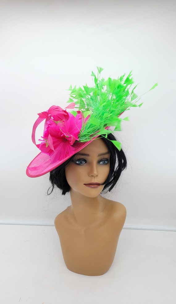 Hot Pink Fascinator Hat: Lime Green Kentucky Derby, Tea  display picture 1