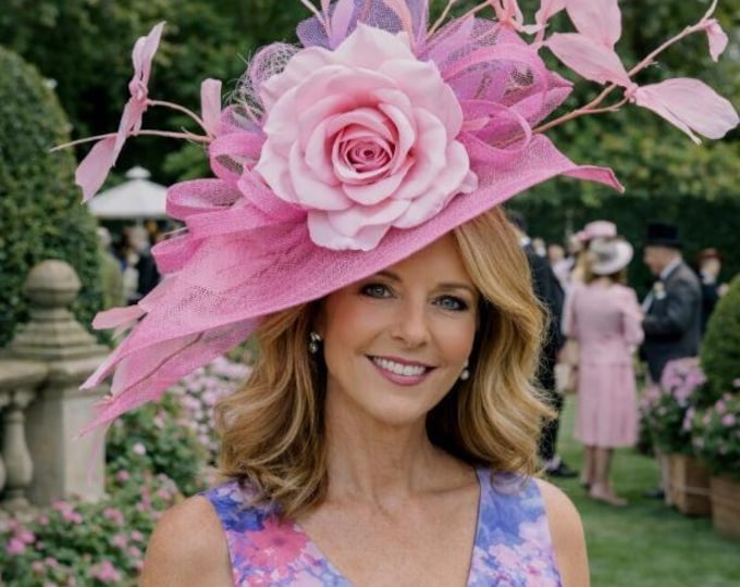 Large Bubble Gum Pink Kentucky Derby Hat ‐ Easter, Church